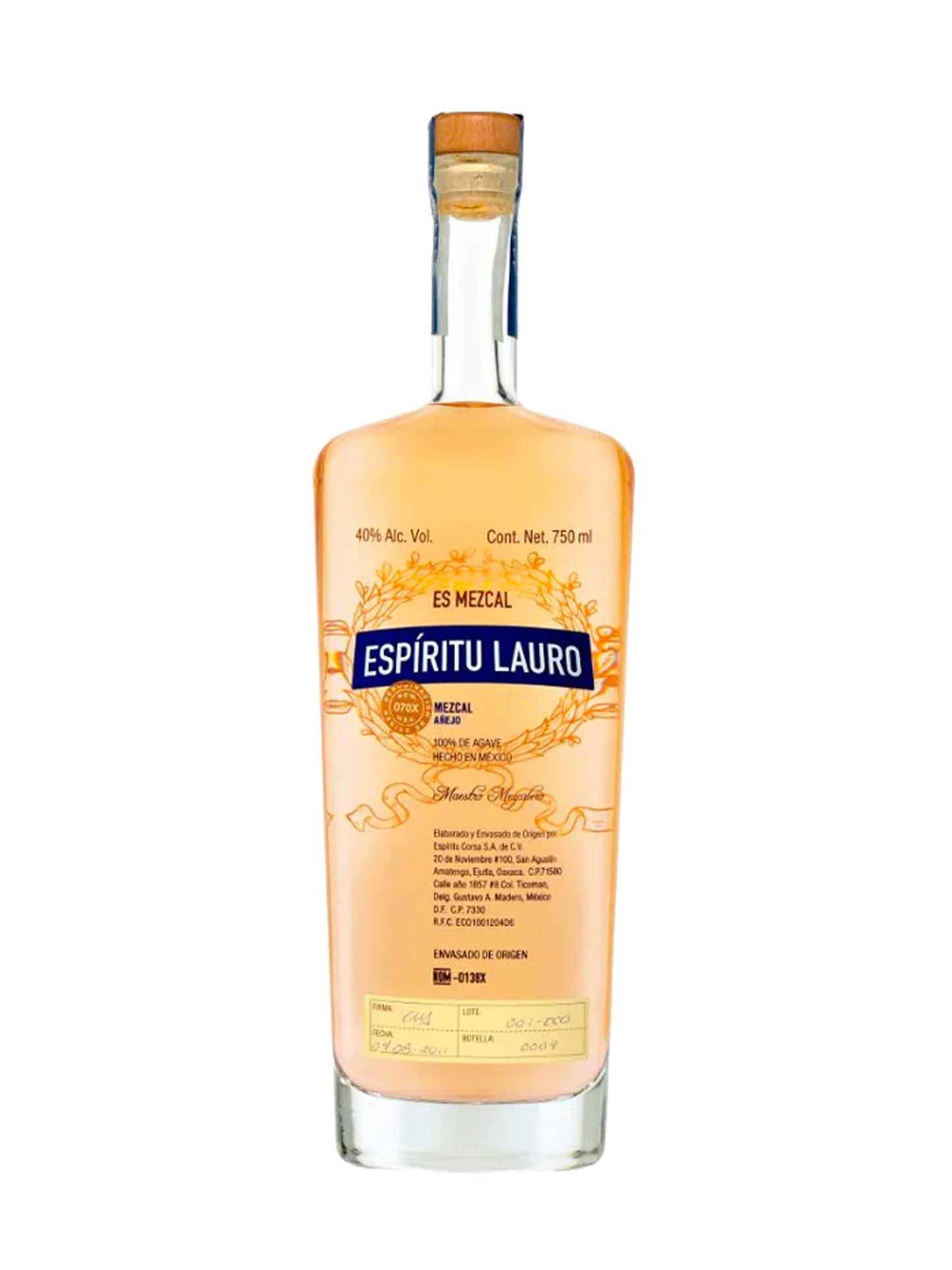 Espiritu Lauro mezcal Anejo Artesanal Ensamble Espadin-Karwinskii 750mL